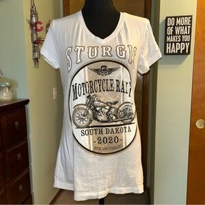 Sturgis 80th anniversary 2020 white short sleeve v-neck screen tee size XXL